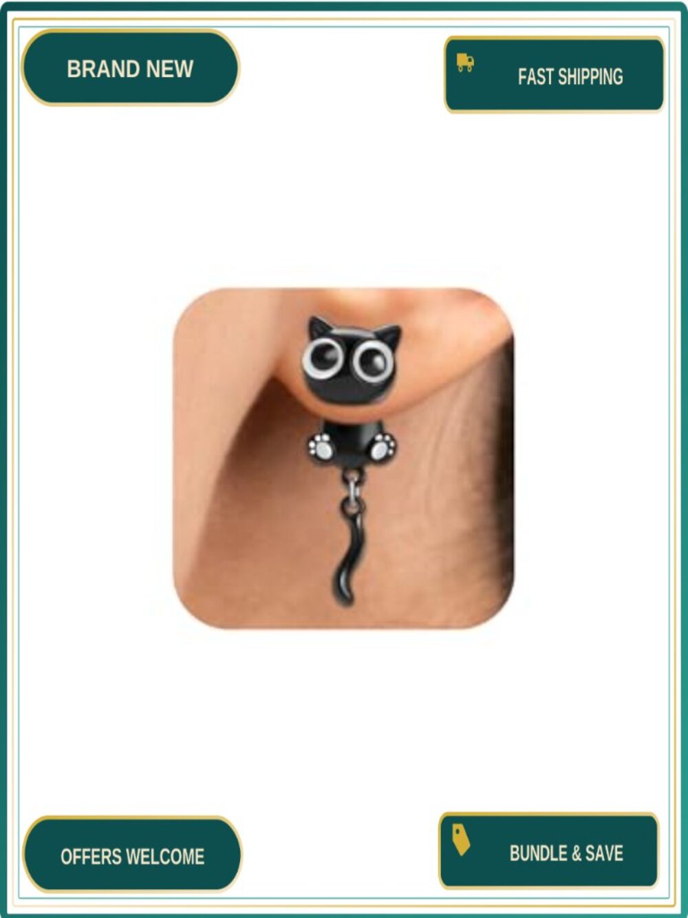 Cat Stud Earrings Screw Back Hypoallergenic Metal 1.57 in Cute Gift for Women